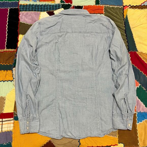 J Crew Thin Denim Button Up Long Sleeve Polo Shirt Large - Picture 3 of 7